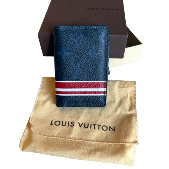 LOUIS VUITTON LV Cobalt Monogram Red/White Stripe Pocket Organizer Personalized - Picture 2 of 10